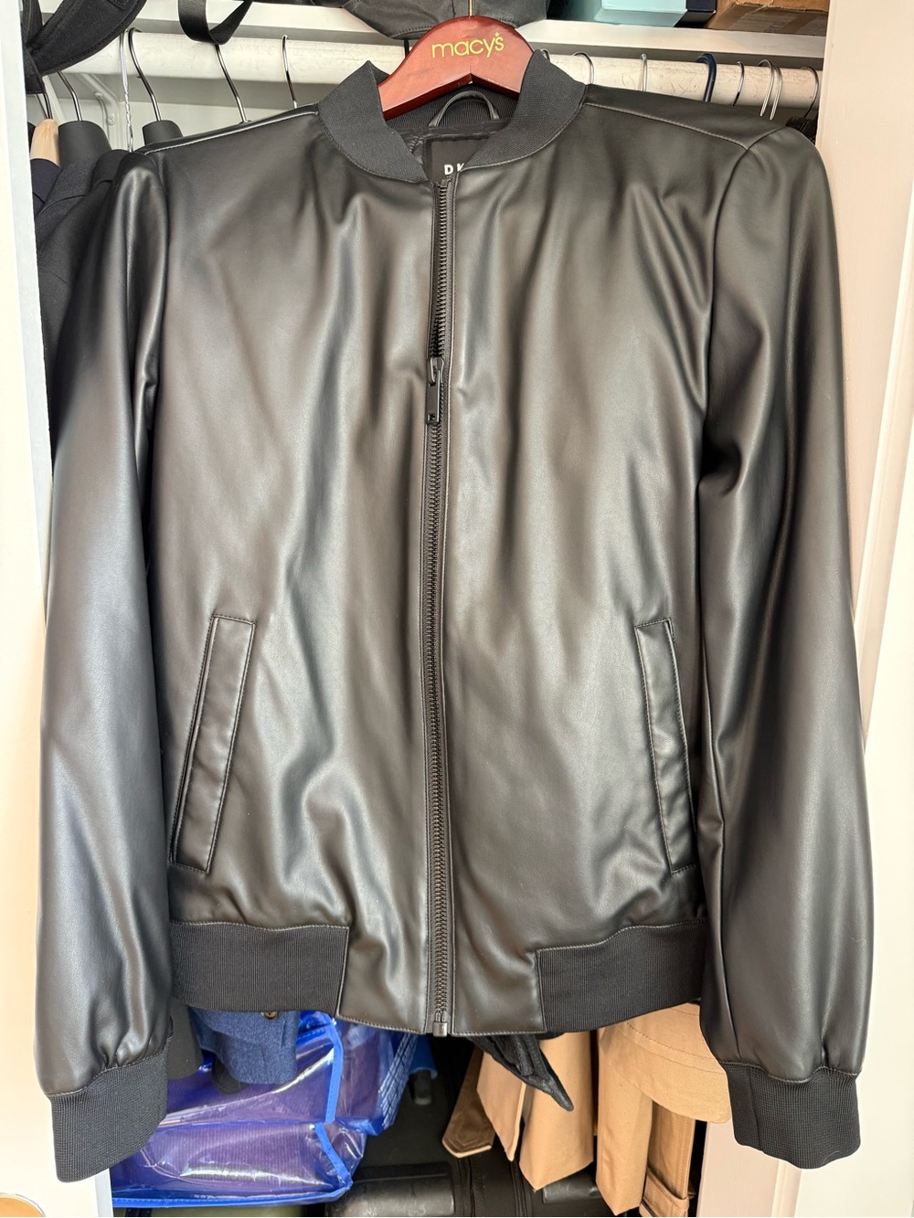 DKNY Black Leather Bomber Jacket